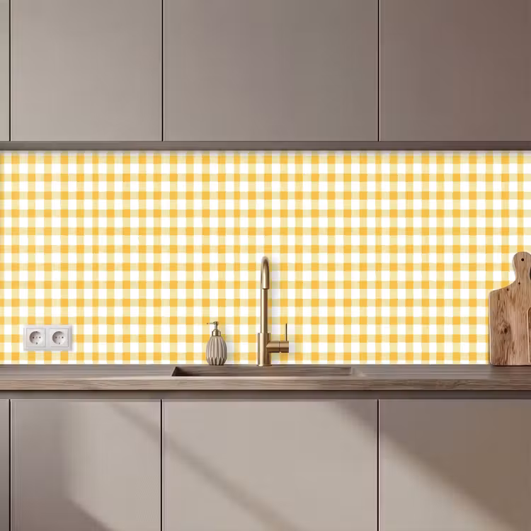 Keuken achterwand - Ruit - Gingham - Klassiek - Geel en Wit — 1