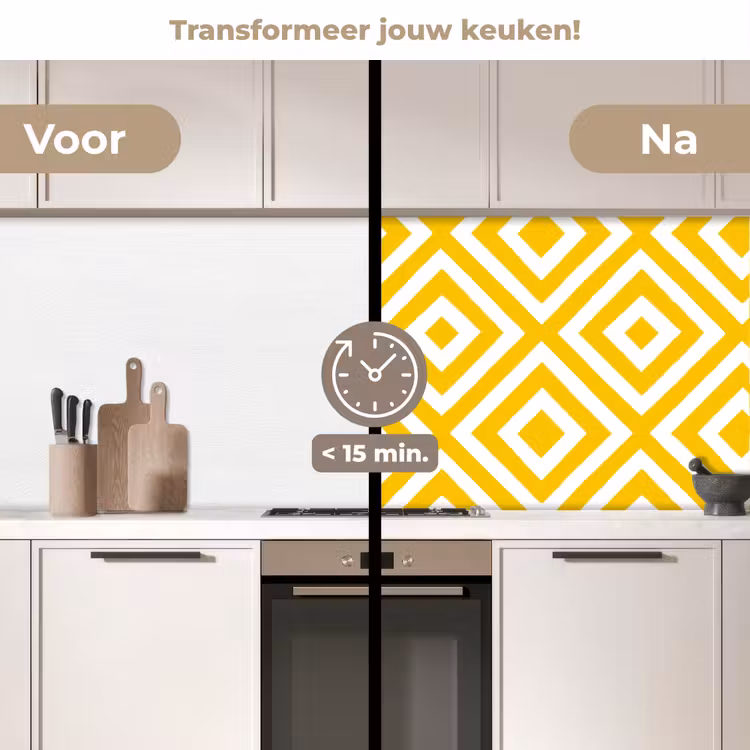 Keuken achterwand - Geometrisch - Lijnen - Modern - Geel - Wit — 3