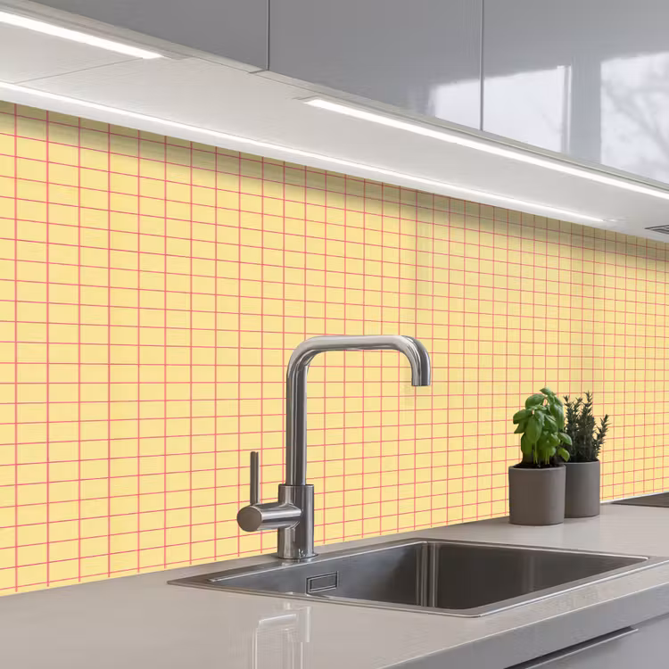 Keuken achterwand - Ruitjes - Grid - Minimalistisch - Geel - Roze — 2