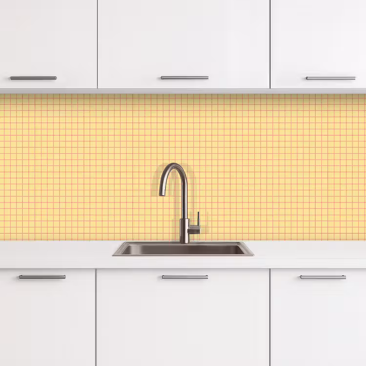 Keuken achterwand - Ruitjes - Grid - Minimalistisch - Geel - Roze — 4