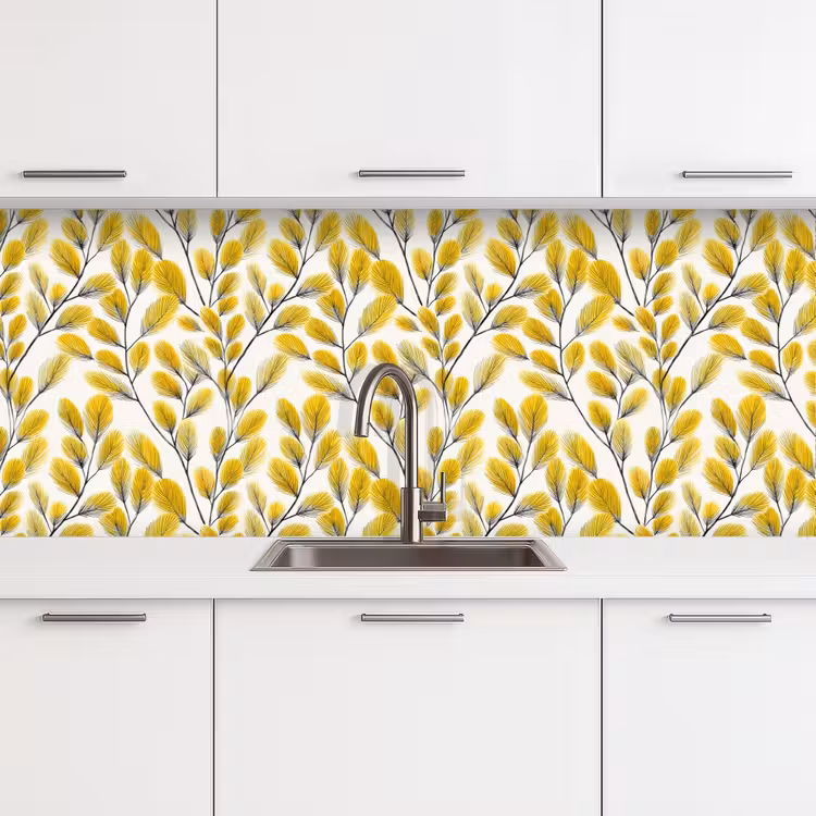 Keuken achterwand - Bladeren - Botanisch - Elegant - Geel - Zwart — 4
