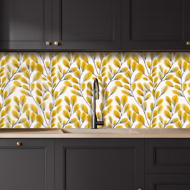 Keuken achterwand - Bladeren - Botanisch - Elegant - Geel - Zwart — 6