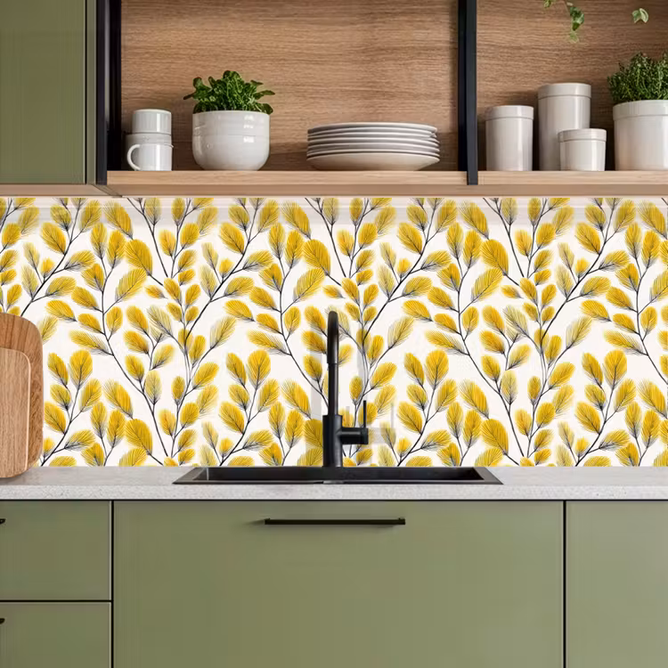 Keuken achterwand - Bladeren - Botanisch - Elegant - Geel - Zwart — 7