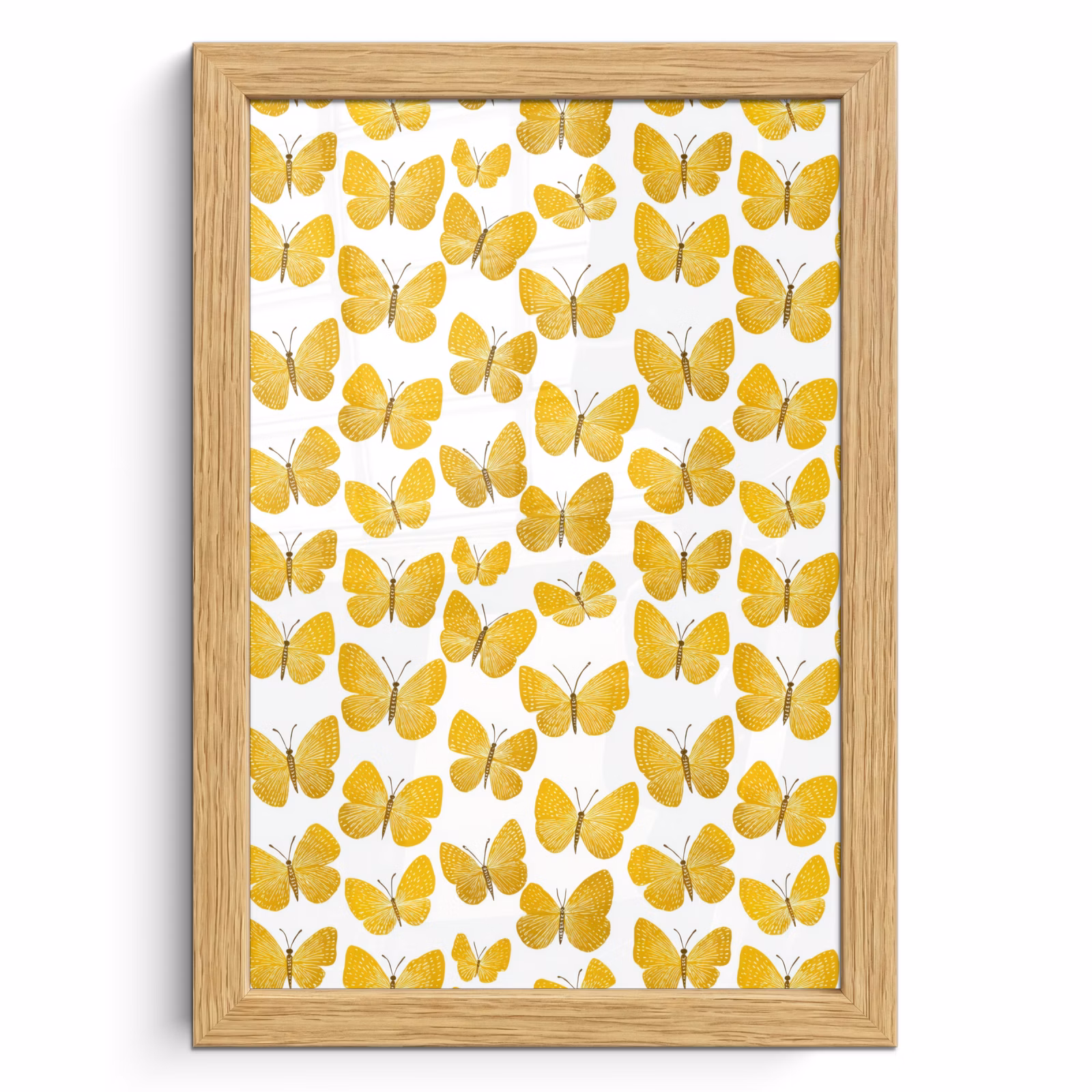 Poster met lijst - Vlinders - Botanisch - Illustratie - Geel - Wit — 1