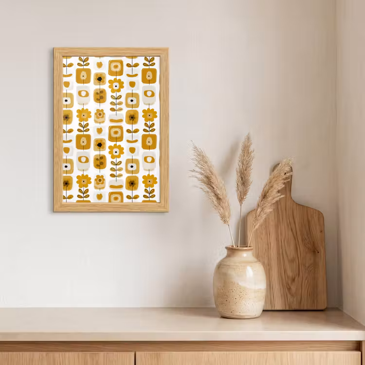Poster met lijst - Retro - Abstract - Bloemen - Okergeel — 3