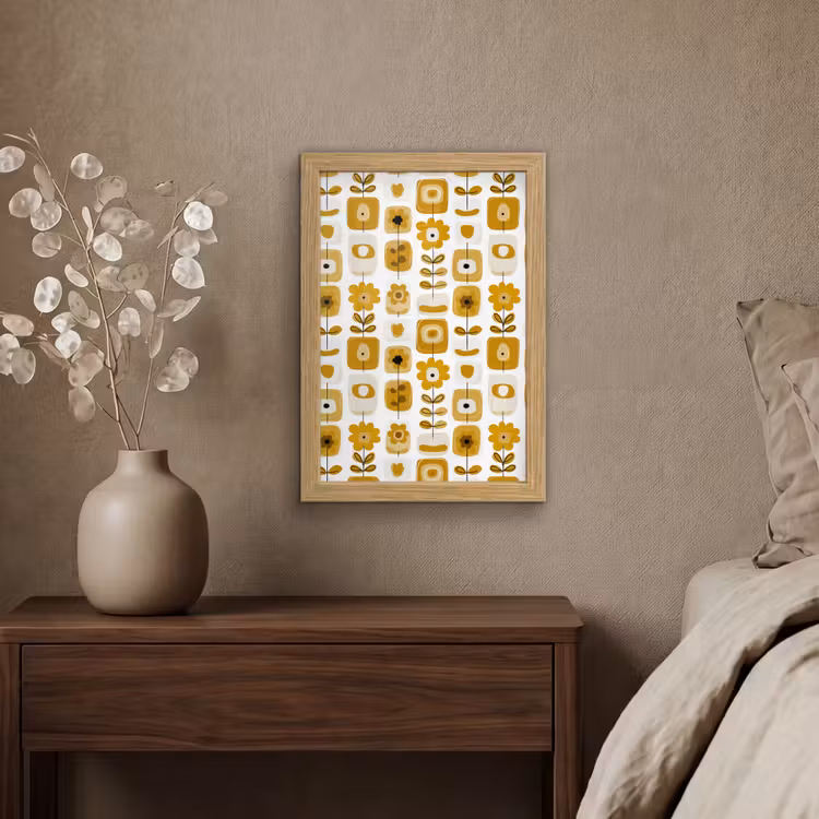 Poster met lijst - Retro - Abstract - Bloemen - Okergeel — 4