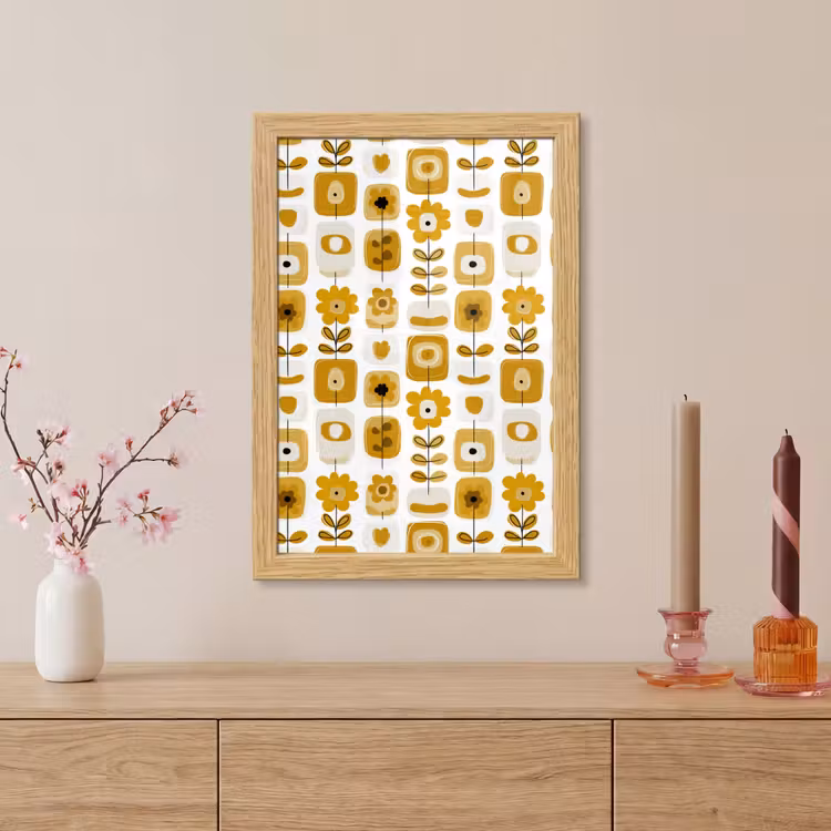 Poster met lijst - Retro - Abstract - Bloemen - Okergeel — 5