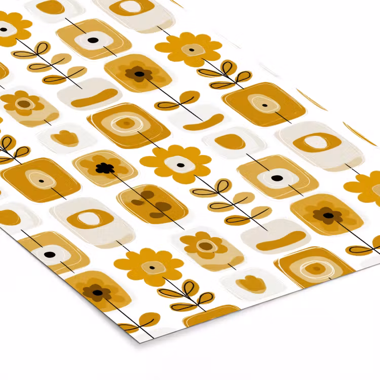 Poster met lijst - Retro - Abstract - Bloemen - Okergeel — 7