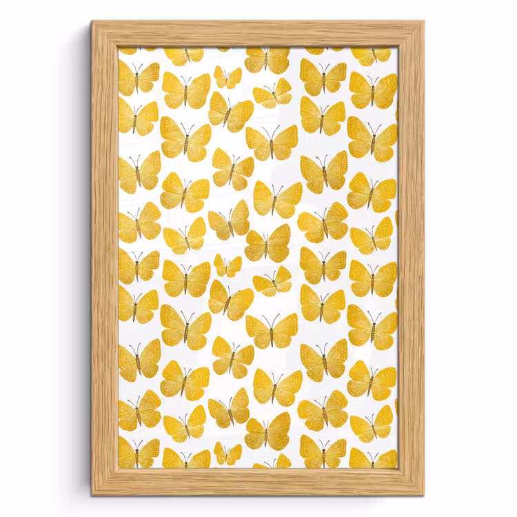 Poster met lijst - Vlinders - Botanisch - Illustratie - Geel - Wit — 1