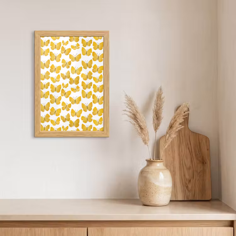 Poster met lijst - Vlinders - Botanisch - Illustratie - Geel - Wit — 3