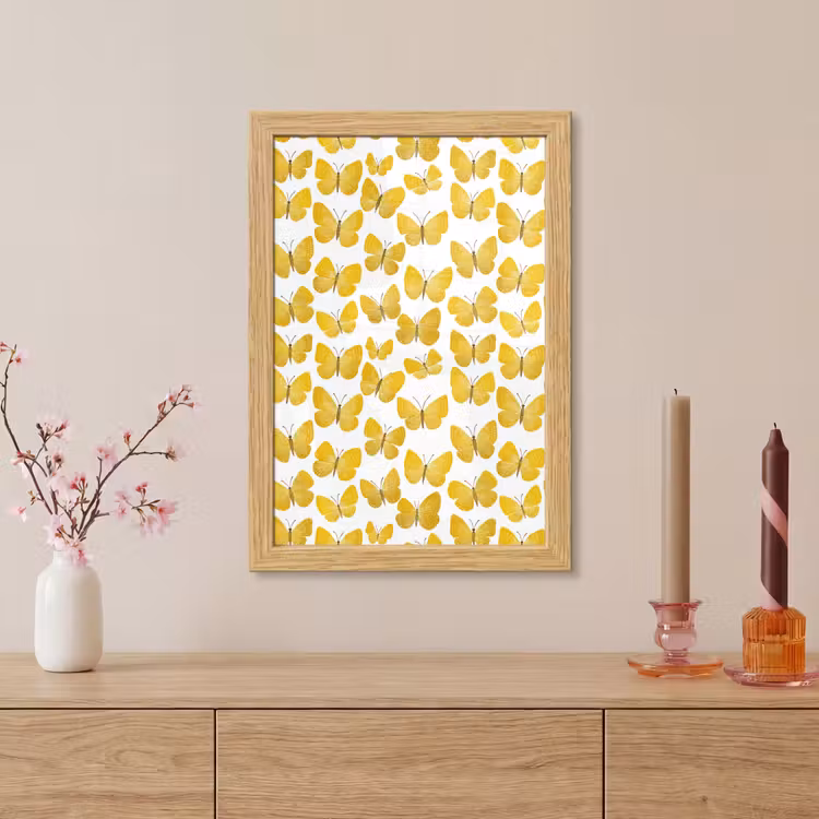 Poster met lijst - Vlinders - Botanisch - Illustratie - Geel - Wit — 5