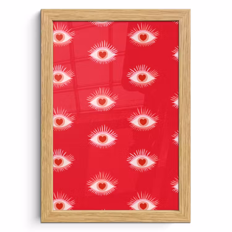 Poster met lijst - Ogen - Hart - Abstract - Rood - Roze — 1