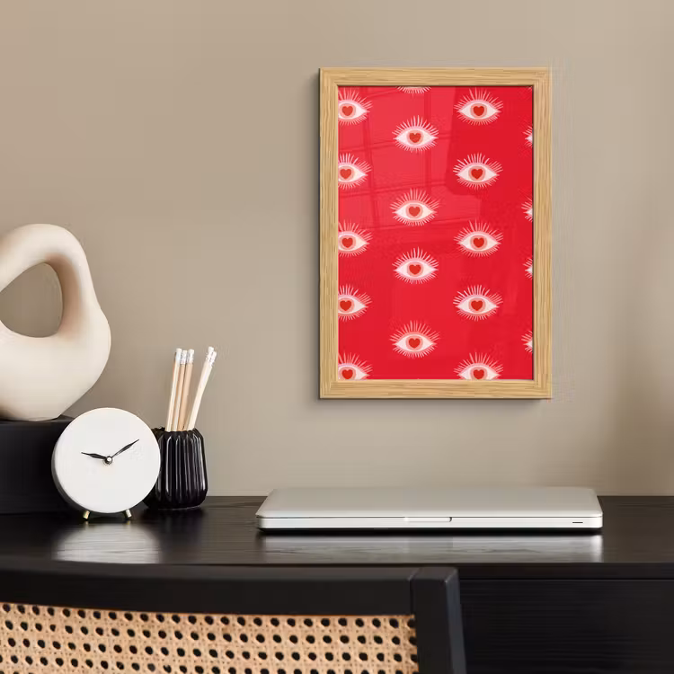 Poster met lijst - Ogen - Hart - Abstract - Rood - Roze — 2