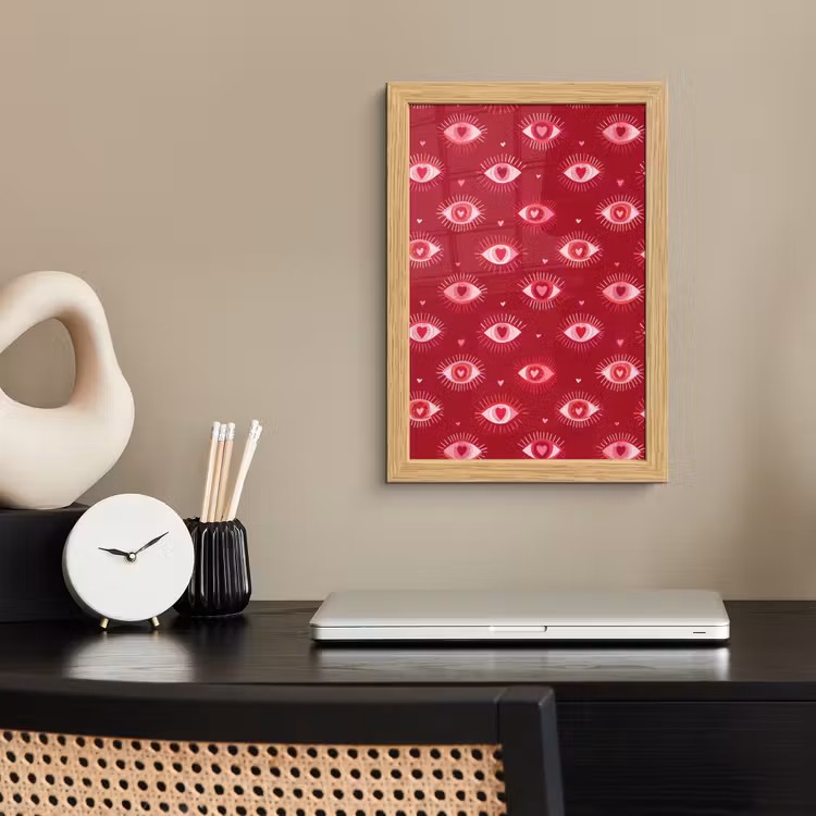 Poster met lijst - Ogen - Patroon - Roze - Donkerrood — 2
