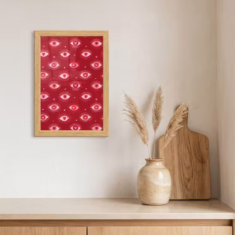 Poster met lijst - Ogen - Patroon - Roze - Donkerrood — 3