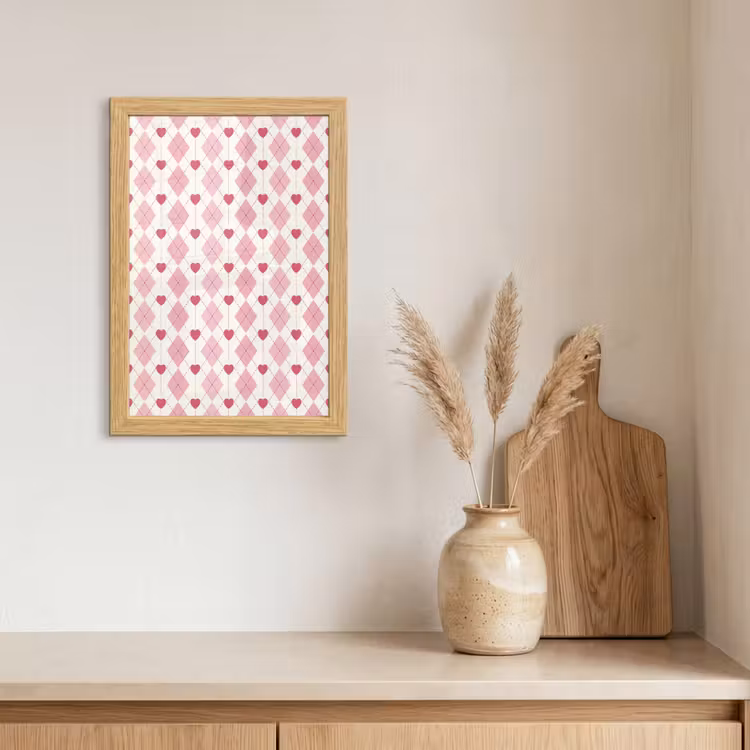Poster met lijst - Ruiten - Klassiek - Roze - Wit — 3