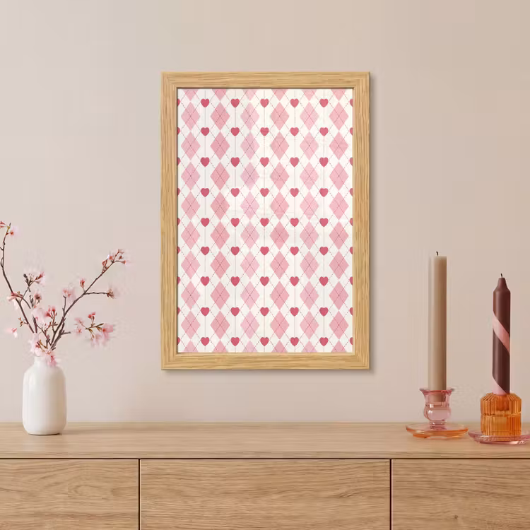 Poster met lijst - Ruiten - Klassiek - Roze - Wit — 5