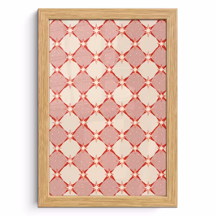 Poster met lijst - Ruiten - Sterren - Vintage - Oudroze - Rood — 1