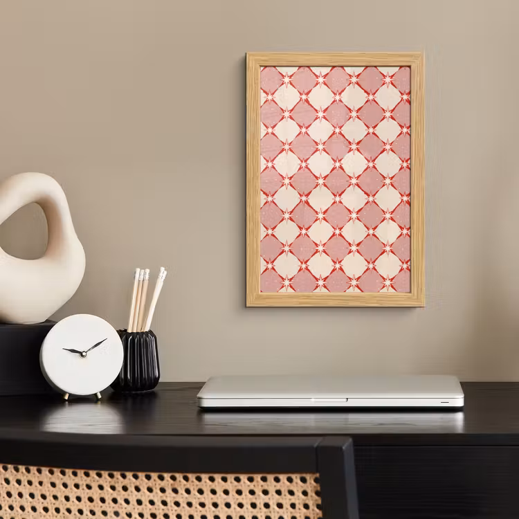Poster met lijst - Ruiten - Sterren - Vintage - Oudroze - Rood — 2