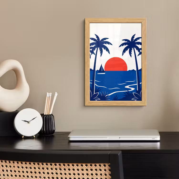 Poster met lijst - Zonsondergang - Zee - Palmboom - Tropisch - Modern — 2