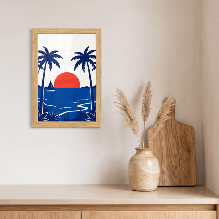 Poster met lijst - Zonsondergang - Zee - Palmboom - Tropisch - Modern — 3