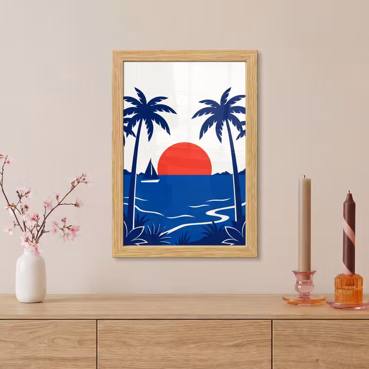 Poster met lijst - Zonsondergang - Zee - Palmboom - Tropisch - Modern — 5