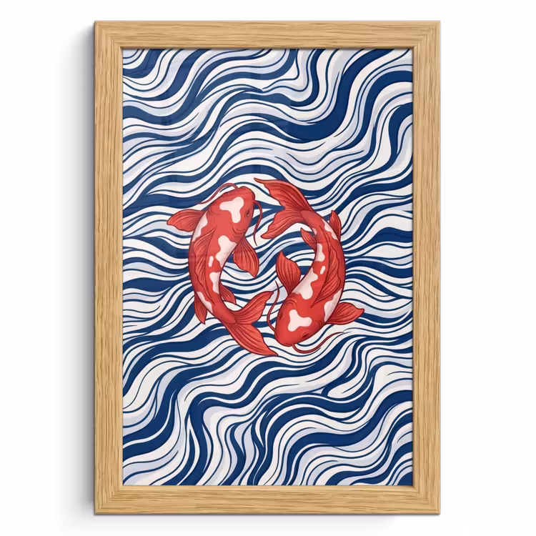 Poster met lijst - Vis - Water - Natuur - Illustratie - Rood — 1