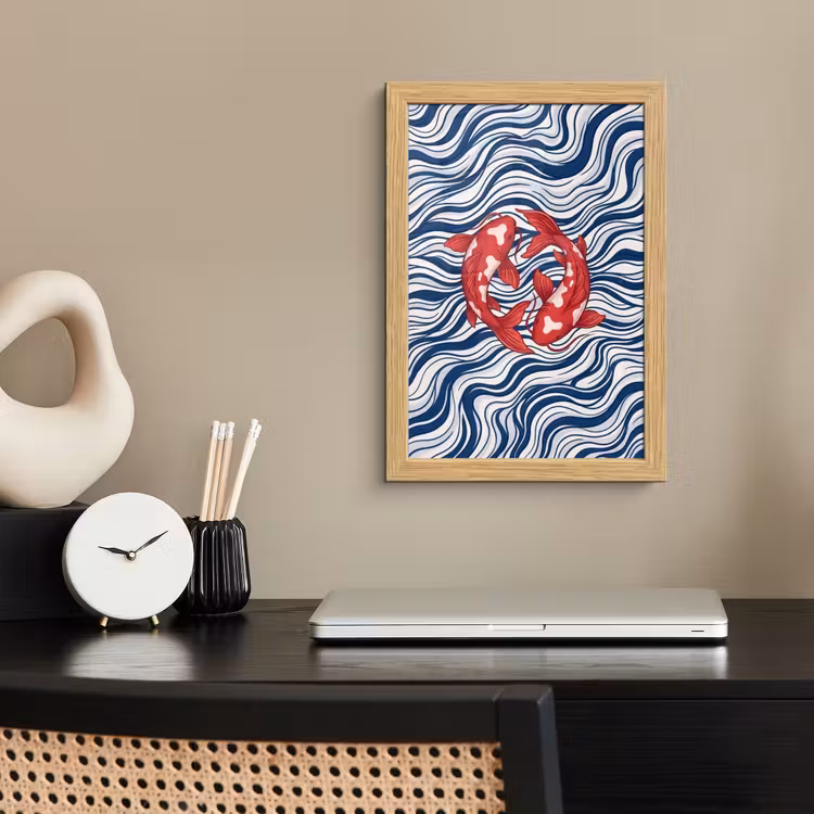 Poster met lijst - Vis - Water - Natuur - Illustratie - Rood — 2