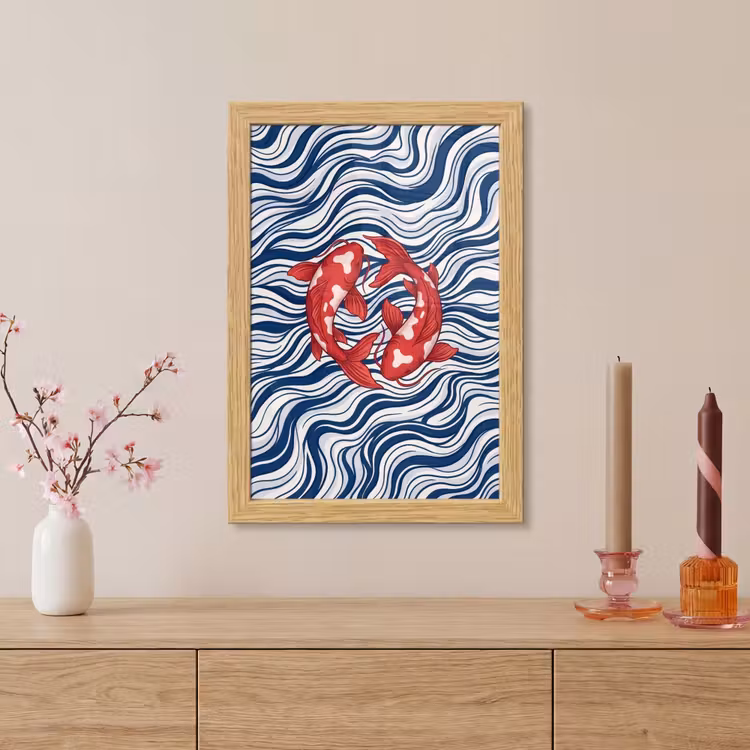 Poster met lijst - Vis - Water - Natuur - Illustratie - Rood — 5