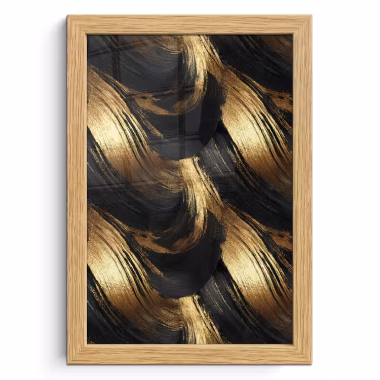 Poster met lijst - Verfstreken - Abstract - Goud - Zwart — 1