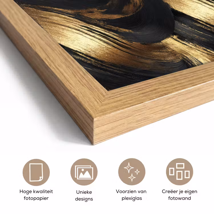 Poster met lijst - Verfstreken - Abstract - Goud - Zwart — 6