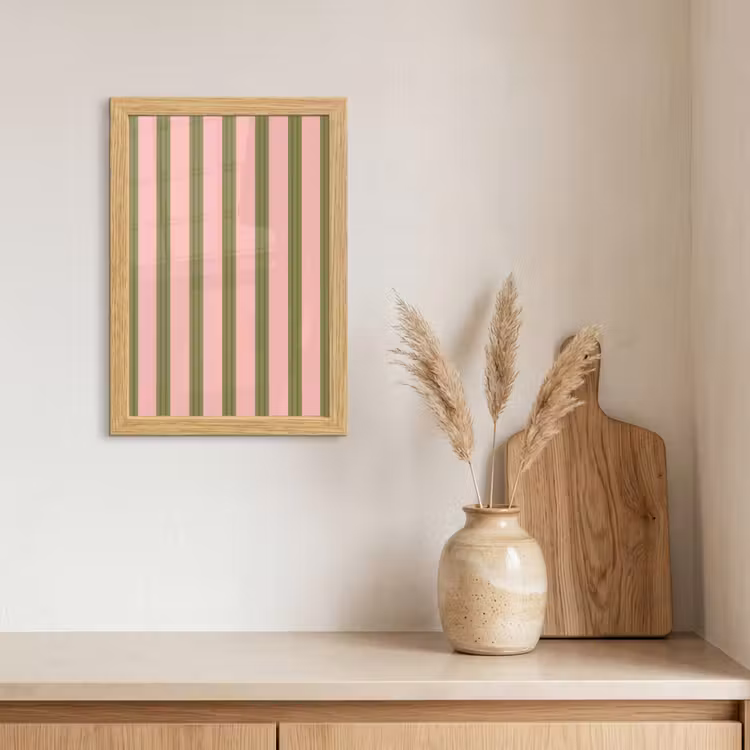 Poster met lijst - Patroon - Strepen - Abstract - Roze - Groen — 3