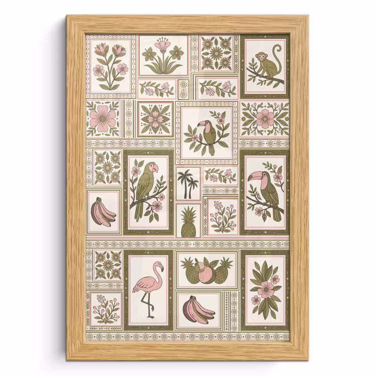 Poster met lijst - Vogel - Tropisch - Patroon - Decoratief - Groen — 1