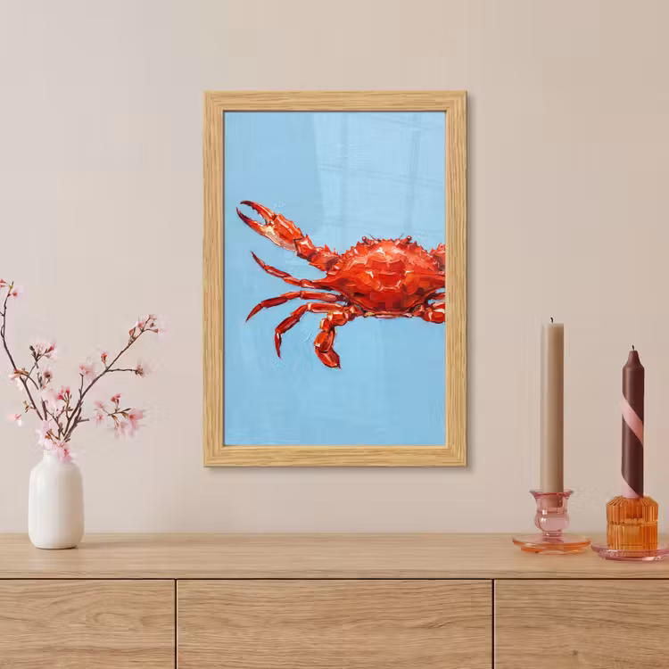 Poster met lijst - Krab - Zee - Dieren - Abstract - Rood — 5