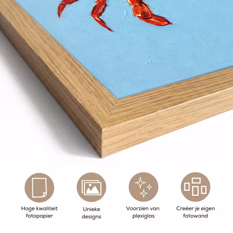 Poster met lijst - Krab - Zee - Dieren - Abstract - Rood — 6