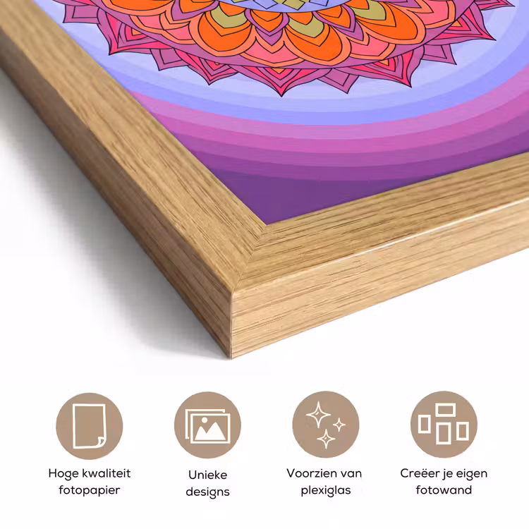 Poster met lijst - Mandala - Cirkel - Abstract - Kleurrijk - Patroon — 6