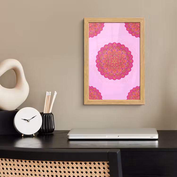 Poster met lijst - Mandala - Cirkel - Spiritueel - Oosters - Roze — 2