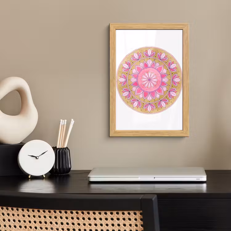 Poster met lijst - Mandala - Patroon - Kunst - Aquarel - Roze — 2