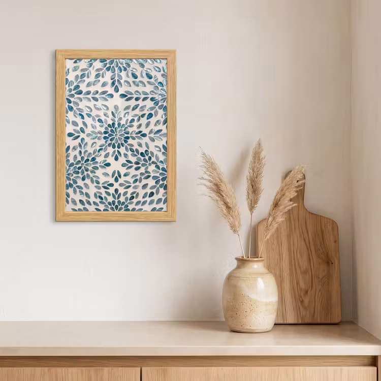 Poster met lijst - Patroon - Bladeren - Abstract - Modern - Turquoise — 3