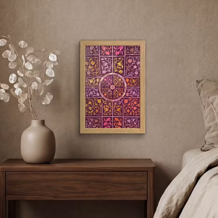 Poster met lijst - Patroon - Floraal - Oosters - Paars - Goud — 4