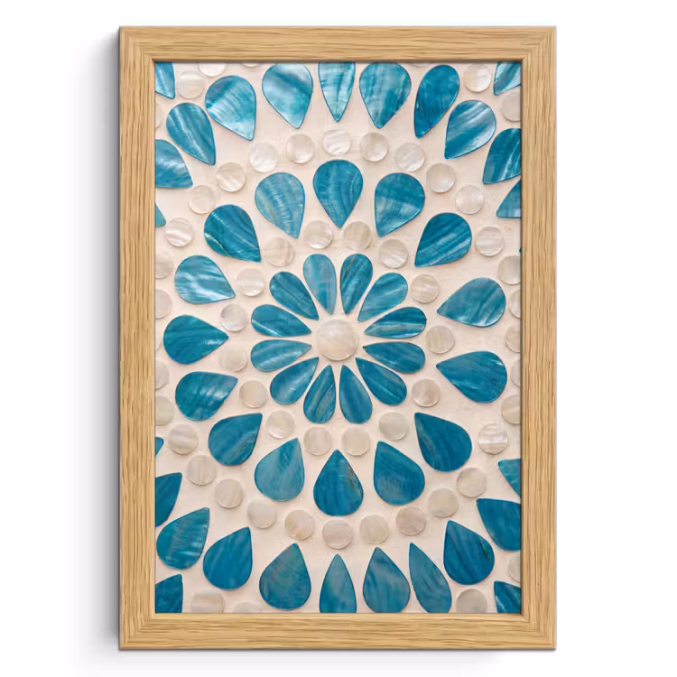 Poster met lijst - Patroon - Mozaïek - Schelpen - Abstract - Turquoise — 1