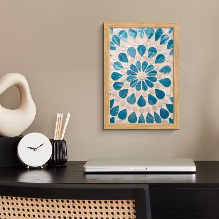 Poster met lijst - Patroon - Mozaïek - Schelpen - Abstract - Turquoise — 2