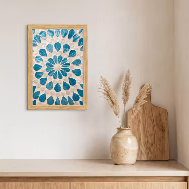 Poster met lijst - Patroon - Mozaïek - Schelpen - Abstract - Turquoise — 3