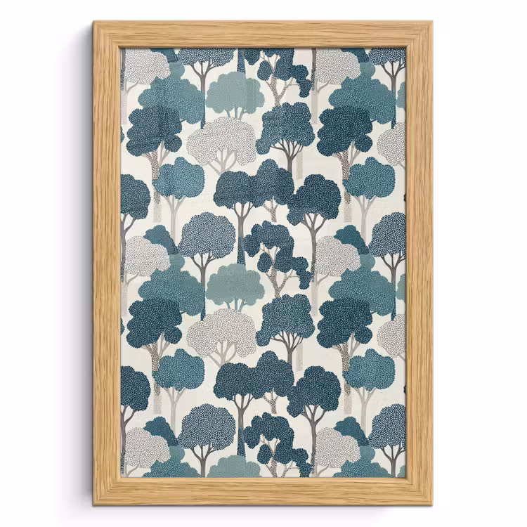 Poster met lijst - Modern - Bomen - Bos - Patroon - Blauw — 1