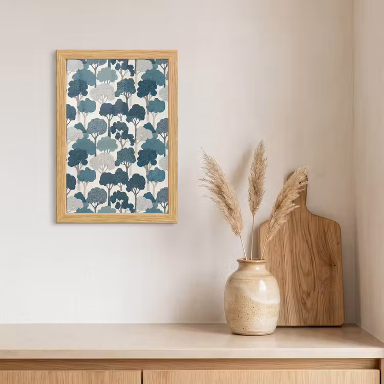 Poster met lijst - Modern - Bomen - Bos - Patroon - Blauw — 3