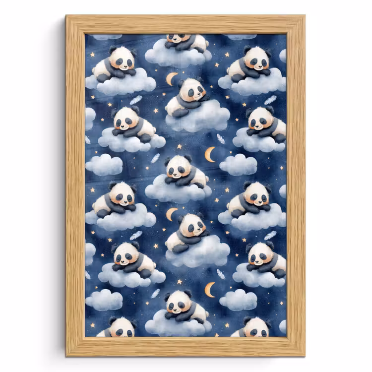 Poster met lijst - Panda's - Slapen - Blauw — 1