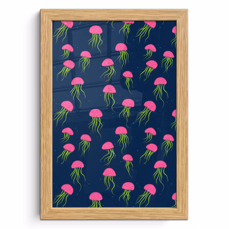 Poster met lijst - Kwallen - Diepzee - Neon — 1