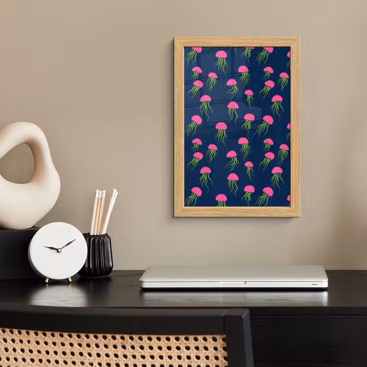 Poster met lijst - Kwallen - Diepzee - Neon — 2
