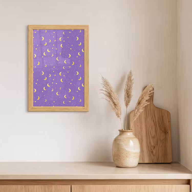 Poster met lijst - Manen - Sterren - Paars — 3