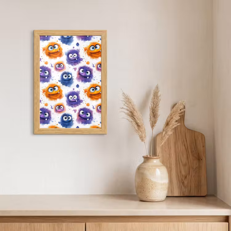 Poster met lijst - Monstertjes - Aquarel - Kleurrijk — 3